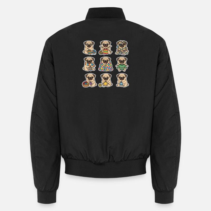 Cute Pug Knit Wool Haekeln Dog Lover Unisex Bomber Jacket