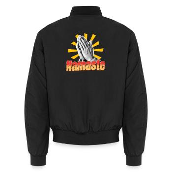Namaste - Spiritual message - Unisex Bomber Jacket - black - Back - AI Model Male 185 light (185cm)