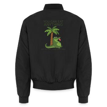 Du kannst alles essen, doch nicht alles wissen. - Unisex Bomberjacke - Schwarz - Hinten - AI Model Male 185 light (185cm)