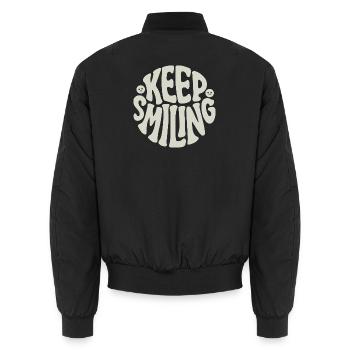 Keep Smiling Bold Typography Positive Quote - Unisex Bomberjacke - Schwarz - Hinten - AI Model Male 185 light (185cm)