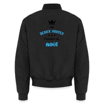 Cadeau naissance bébé garçon Août Beaux Gosses BG - Bomber unisexe - noir - Dos - AI Model Male 185 light (185cm)