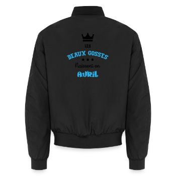 Cadeau naissance bébé garçon Avril Beaux Gosses - Bomber unisexe - noir - Dos - AI Model Male 185 light (185cm)