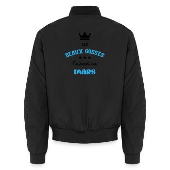 Cadeau naissance bébé garçon Mars Beaux Gosses BG - Bomber unisexe - noir - Dos - AI Model Male 185 light (185cm)