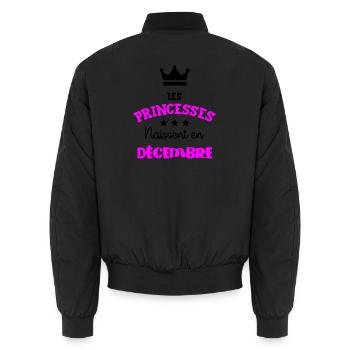 Cadeau naissance bébé fille Décembre Princesses - Bomber unisexe - noir - Dos - AI Model Male 185 light (185cm)