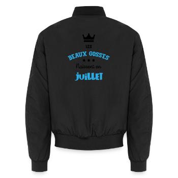 Cadeau naissance bébé garçon Juillet Beaux Gosses - Bomber unisexe - noir - Dos - AI Model Male 185 light (185cm)