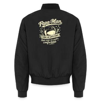 Papa-Man - Comme un héro mais avec un gros ventre - Bomber unisexe - noir - Dos - AI Model Male 185 light (185cm)
