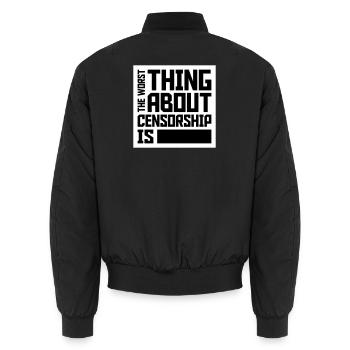 The Worst Thing About Censorship Is Lustig Ironie - Unisex Bomberjacke - Schwarz - Hinten - AI Model Male 185 light (185cm)