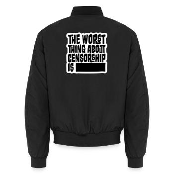The Worst Thing About Censorship Is Lustig Ironie - Unisex Bomberjacke - Schwarz - Hinten - AI Model Male 185 light (185cm)