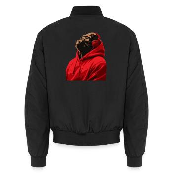 Gorilla im Hoodie hört Musik mit Kopfhörern - Unisex Bomberjacke - Schwarz - Hinten - AI Model Male 185 light (185cm)
