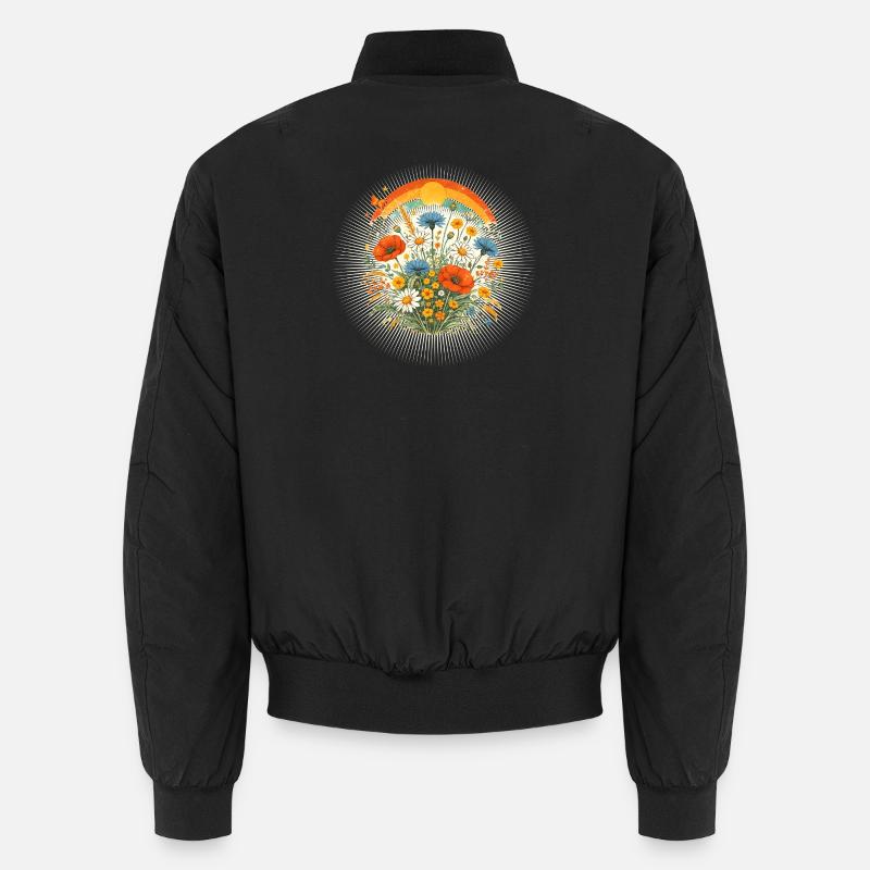 Décor rétro de fleurs sauvages colorées en arc-en-ciel Bomber unisexe