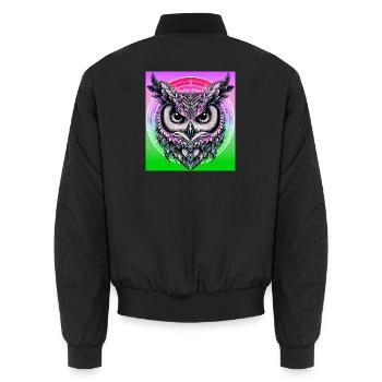 owl - Unisex Bomber Jacket - black - Back - AI Model Male 185 light (185cm)