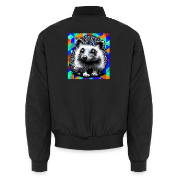 hedgehog - Unisex Bomber Jacket - black - Back - AI Model Male 185 light (185cm)