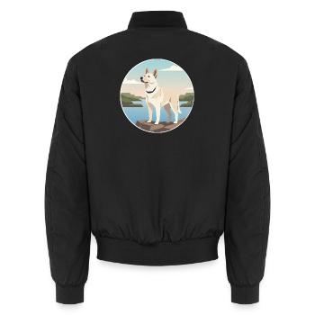 Guardian of the Estuary: Can de Palleiro - Unisex Bomber Jacket - black - Back - AI Model Male 185 light (185cm)