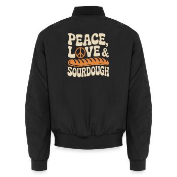 Peace Love Sourdough - Unisex Bomber Jacket - black - Back - AI Model Male 185 light (185cm)