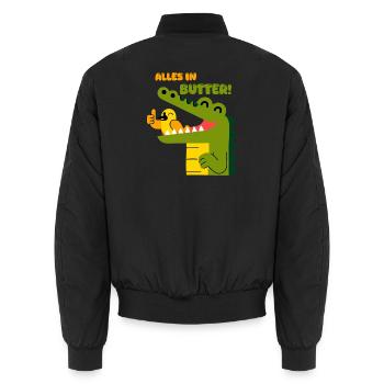 Alles in Butter: Alligator und Spatz - Unisex Bomberjacke - Schwarz - Hinten - AI Model Male 185 light (185cm)
