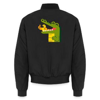 Crocodile joyeux avec un oiseau dans la bouche - Bomber unisexe - noir - Dos - AI Model Male 185 light (185cm)