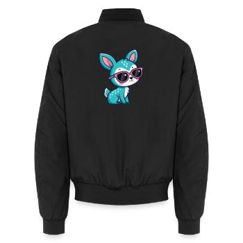 Kawaii Turquoise Doe in Pink Glasses - Unisex Bomber Jacket - black - Back - AI Model Male 185 light (185cm)