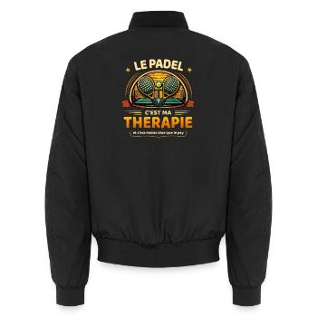Le padel c’est ma thérapie humour sport - Bomber unisexe - noir - Dos - AI Model Male 185 light (185cm)