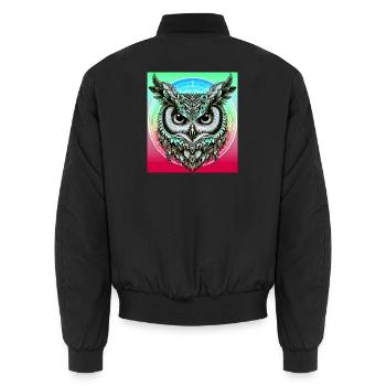 owl - Unisex Bomber Jacket - black - Back - AI Model Male 185 light (185cm)
