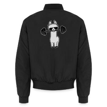 Cool Llama Weightlifting Barbell Sunglasses Gym - Unisex Bomber Jacket - black - Back - AI Model Male 185 light (185cm)