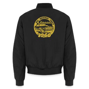 66. Geburtstag - Klassiker Musclecar 05/1960 - Unisex Bomberjacke - Schwarz - Hinten - AI Model Male 185 light (185cm)