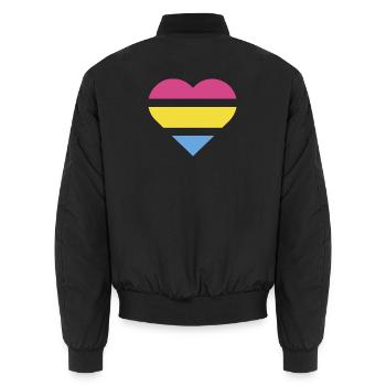 Pride Flag Heart · Pansexual - Unisex Bomberjacke - Schwarz - Hinten - AI Model Male 185 light (185cm)