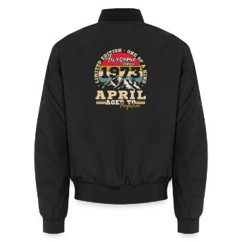 April 1973 Vintage Birthday Gift - Unisex Bomber Jacket - black - Back - AI Model Male 185 light (185cm)