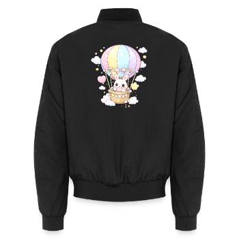 Pastel rabbit balloon in the sky - Unisex Bomber Jacket - black - Back - AI Model Male 185 light (185cm)