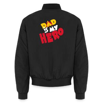 Dad Is My Hero Comic Dad Is My Hero - Unisex Bomber Jacket - black - Back - AI Model Male 185 light (185cm)