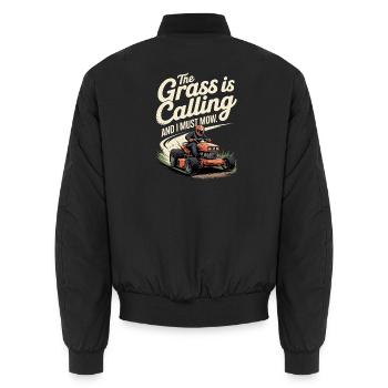 Lawn Tractor Racing Motorsport Lawnmower Racing - Unisex Bomber Jacket - black - Back - AI Model Male 185 light (185cm)