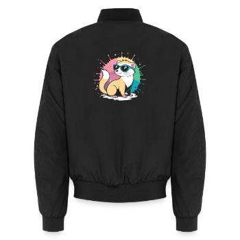 Cool Cartoon Ferret with Blue Glasses - Unisex Bomber Jacket - black - Back - AI Model Male 185 light (185cm)