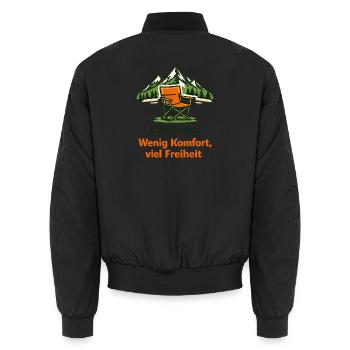 Camping: Wenig Komfort, viel Freiheit - Unisex Bomberjacke - Schwarz - Hinten - AI Model Male 185 light (185cm)