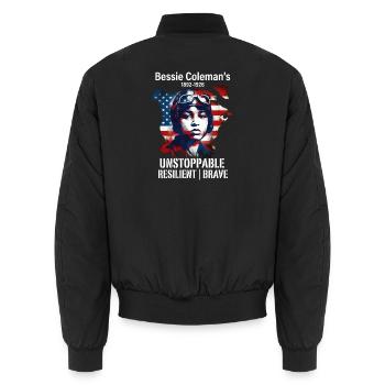Bessie Coleman Courageous aviation pioneer - Unisex Bomber Jacket - black - Back - AI Model Male 185 light (185cm)