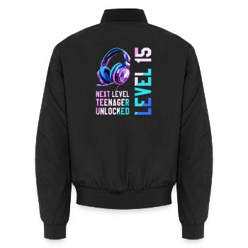 15e anniversaire Garçon Fille Adolescent Niveau 15 - Bomber unisexe - noir - Dos - AI Model Male 185 light (185cm)