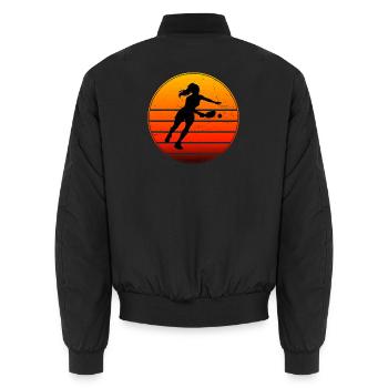 Pickleball athlete design for pickleball game fans - Unisex Bomber Jacket - black - Back - AI Model Male 185 light (185cm)