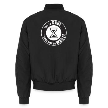 Zeit ist Geld – Sanduhr Warnung - Unisex Bomberjacke - Schwarz - Hinten - AI Model Male 185 light (185cm)