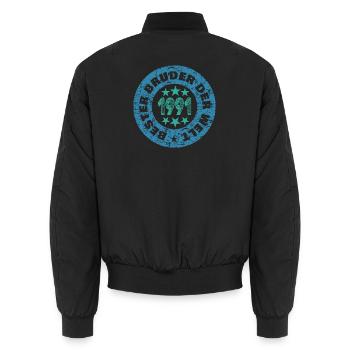Runder Retro Stempel 1991 - Unisex Bomberjacke - Schwarz - Hinten - AI Model Male 185 light (185cm)