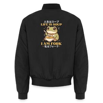 Life Is Soup I Am Fork - Lustiger Frosch Humor - Unisex Bomberjacke - Schwarz - Hinten - AI Model Male 185 light (185cm)