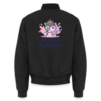 Horn Sleuth Lustige Einhorn-Detektiv-Krimi-Kunst - Unisex Bomberjacke - Schwarz - Hinten - AI Model Male 185 light (185cm)