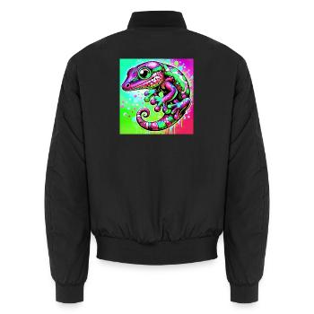 Gecko - Unisex Bomber Jacket - black - Back - AI Model Male 185 light (185cm)