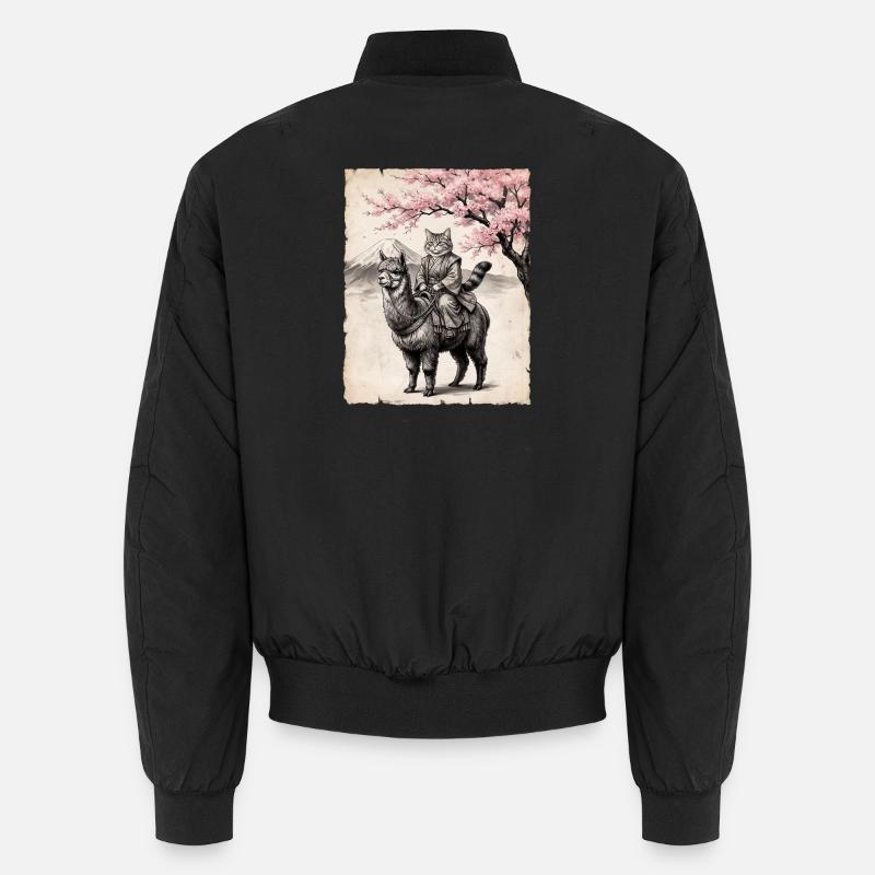 Katze reitet Lama - Unisex Bomberjacke - Schwarz
