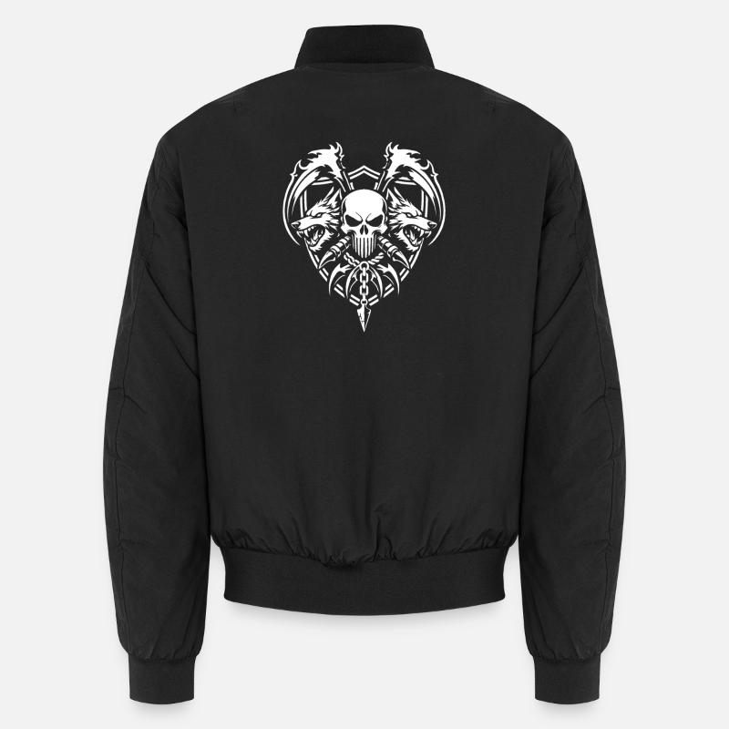 Skull and Twin Wolves Warrior Emblem Unisex Bomber Jacket