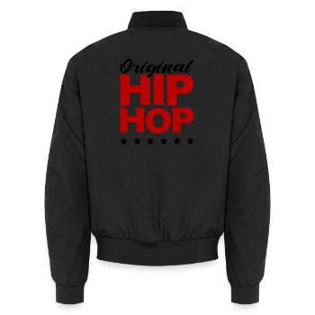 Hip Hop Schriftzug Rot Distressed - Unisex Bomberjacke - Schwarz - Hinten - AI Model Male 185 light (185cm)