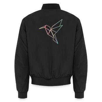 Geometric Hummingbird Lines Design - Unisex Bomber Jacket - black - Back - AI Model Male 185 light (185cm)