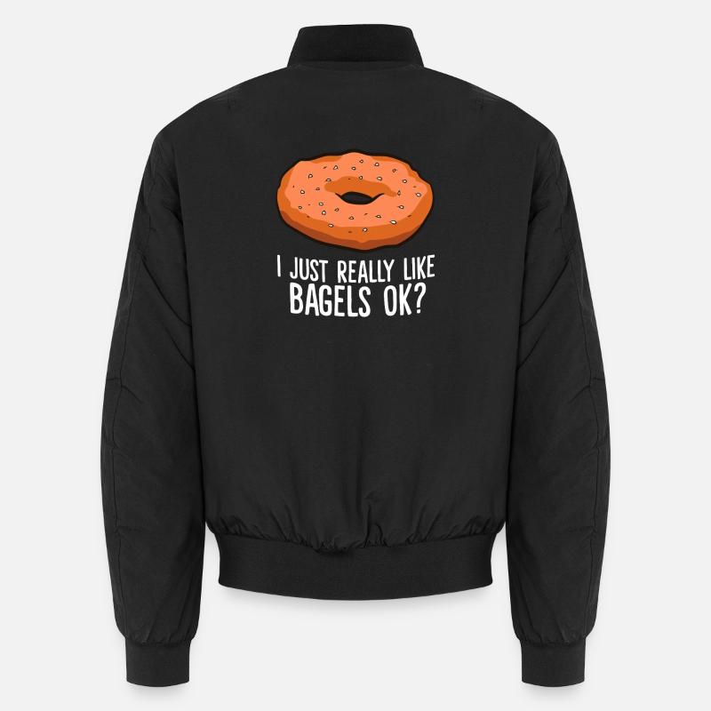 Bagel Humor Cartoon Tee - Unisex Bomber Jacket - black
