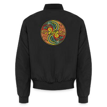 Circular Serpent Knot Mandala - Unisex Bomber Jacket - black - Back - AI Model Male 185 light (185cm)