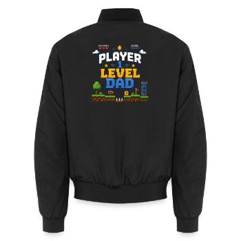 Pixel Level Father : Monde de jeu rétro - Bomber unisexe - noir - Dos - AI Model Male 185 light (185cm)