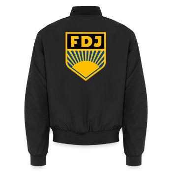 FDJ - Freie Deutsche Jugend Logo (dreifarbig) - Unisex Bomberjacke - Schwarz - Hinten - AI Model Male 185 light (185cm)