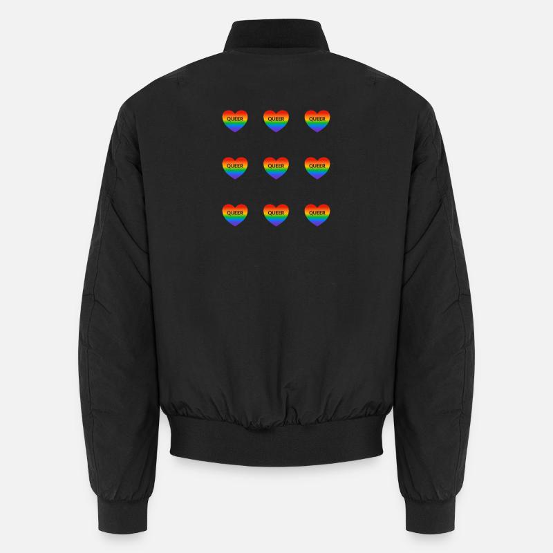 Queer Rainbow Hearts Pattern - Unisex Bomber Jacket - black