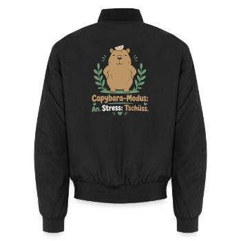 Capybara-Modus — Stress hat Tschüss gesagt - Unisex Bomberjacke - Schwarz - Hinten - AI Model Male 185 light (185cm)